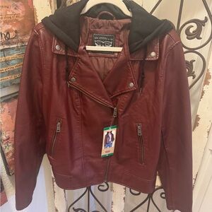 Levi's Women's Burgundy Faux Leather Moto Hooded Jacket